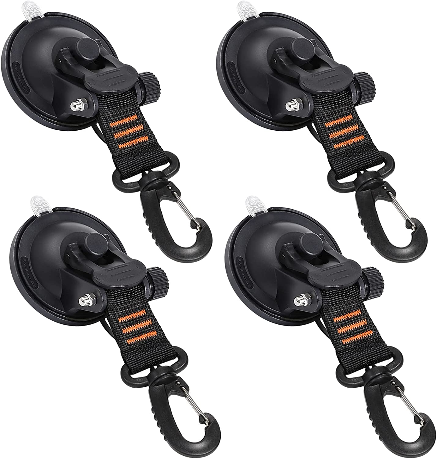 CONBOLA Heavy Duty Suction Cups 4 Pieces with Hooks Upgraded Car Camping Tie down Suction Cup, Tarp Accessory with Securing Hook Strong Power for Awning Boat and Trap.(4 Pcs)