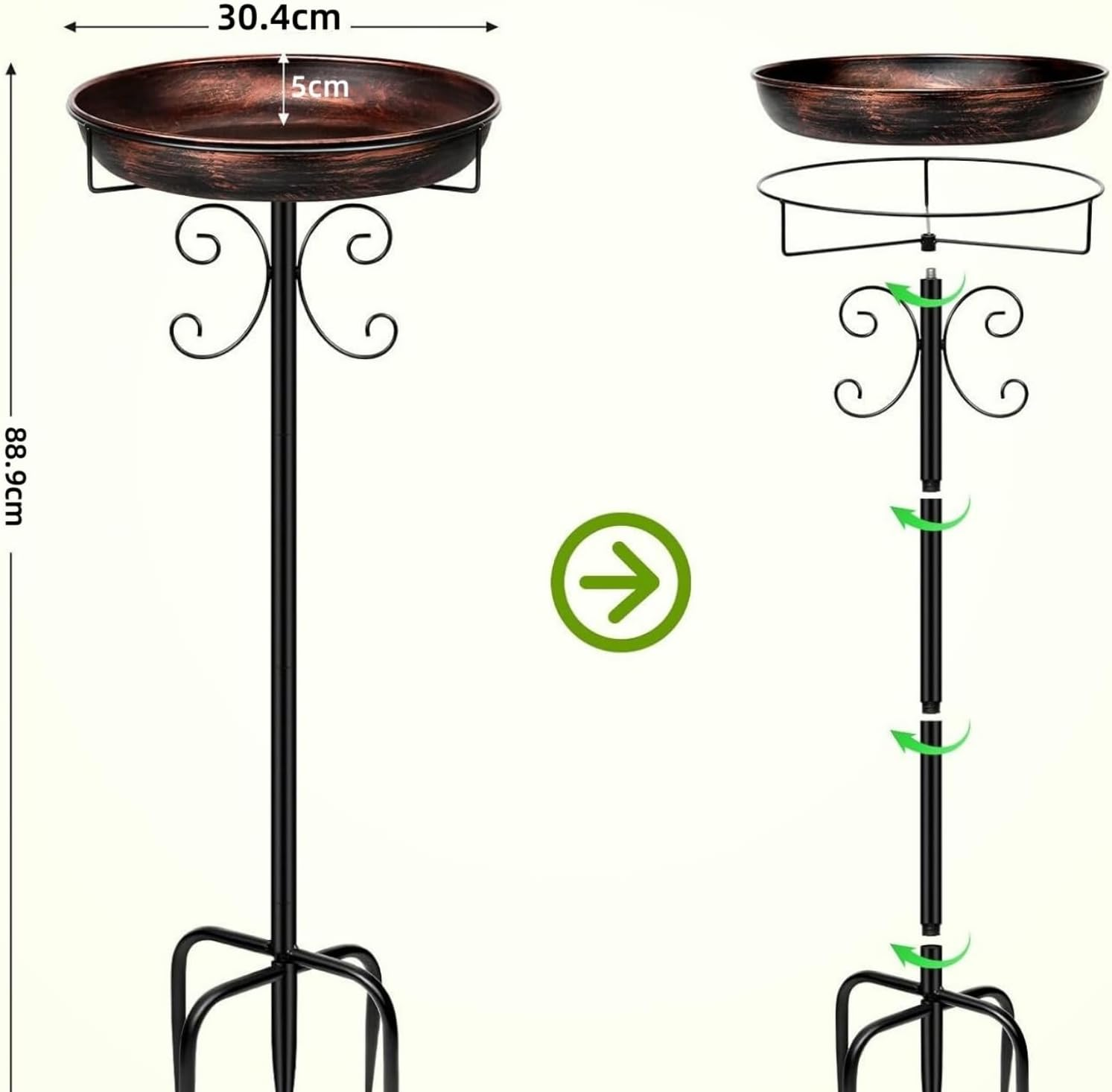 Metal Bird Bath for Outdoors, Freestanding Birdbaths Bowl Outdoor, Free Standing Garden Bird Bath Bird Feeder Bowl with Metal Stake, Detachable Decoration Bird Feeder for Garden Patio Yard Lawn image number 4