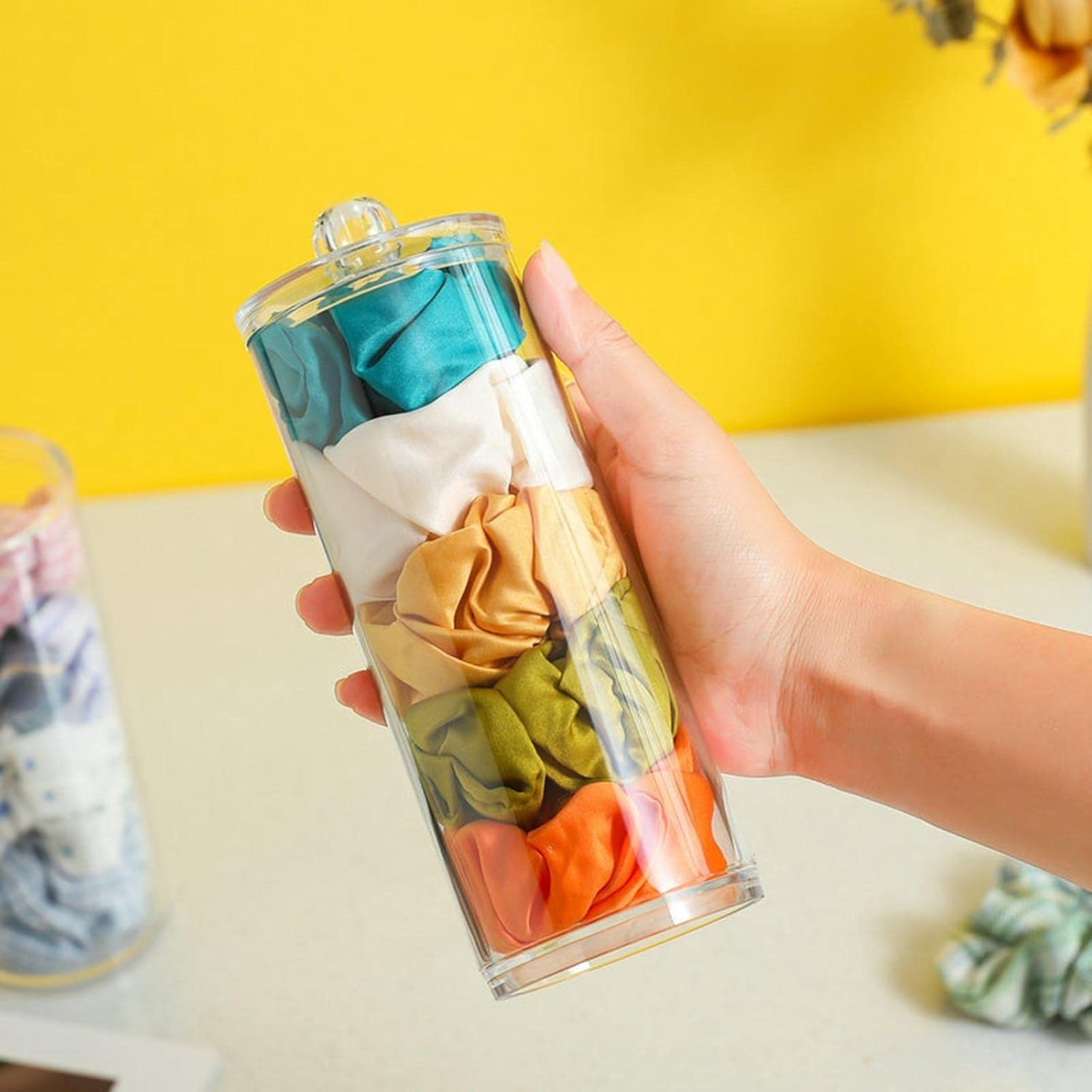 Colaxi Acrylic Scrunchie Holder Stand Organizer with Lid Women Girl Accessories, 2 Packs image number 1