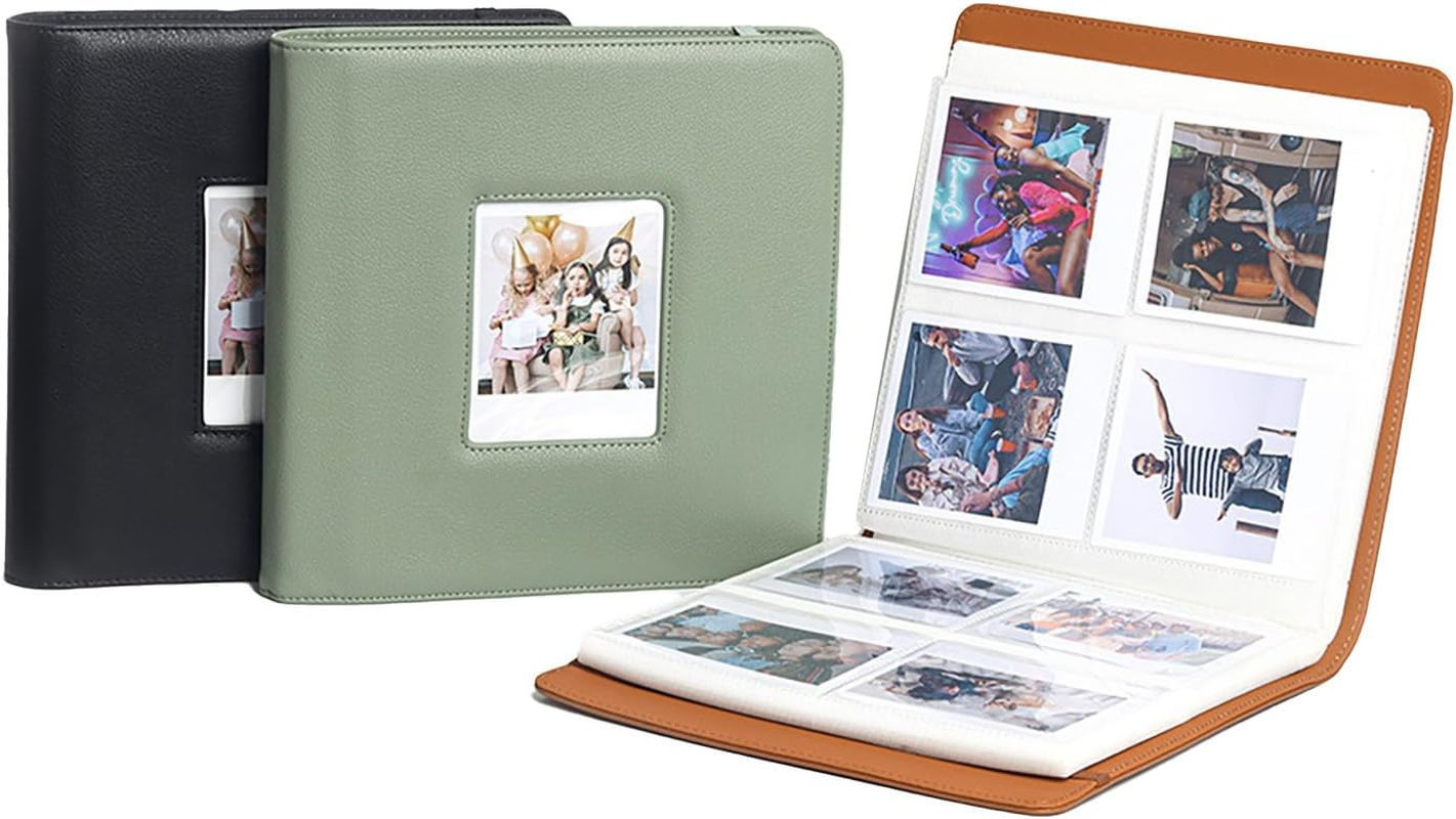LIFEBEA Large Photo Album 288 Pockets - Holds Polaroid I-Type 600 SX70 & Fujifilm Wide Photos (Up to 9X11Cm) - PU Leather Cover with Photo Window & Strap Closure (Brown) - Green image number 4