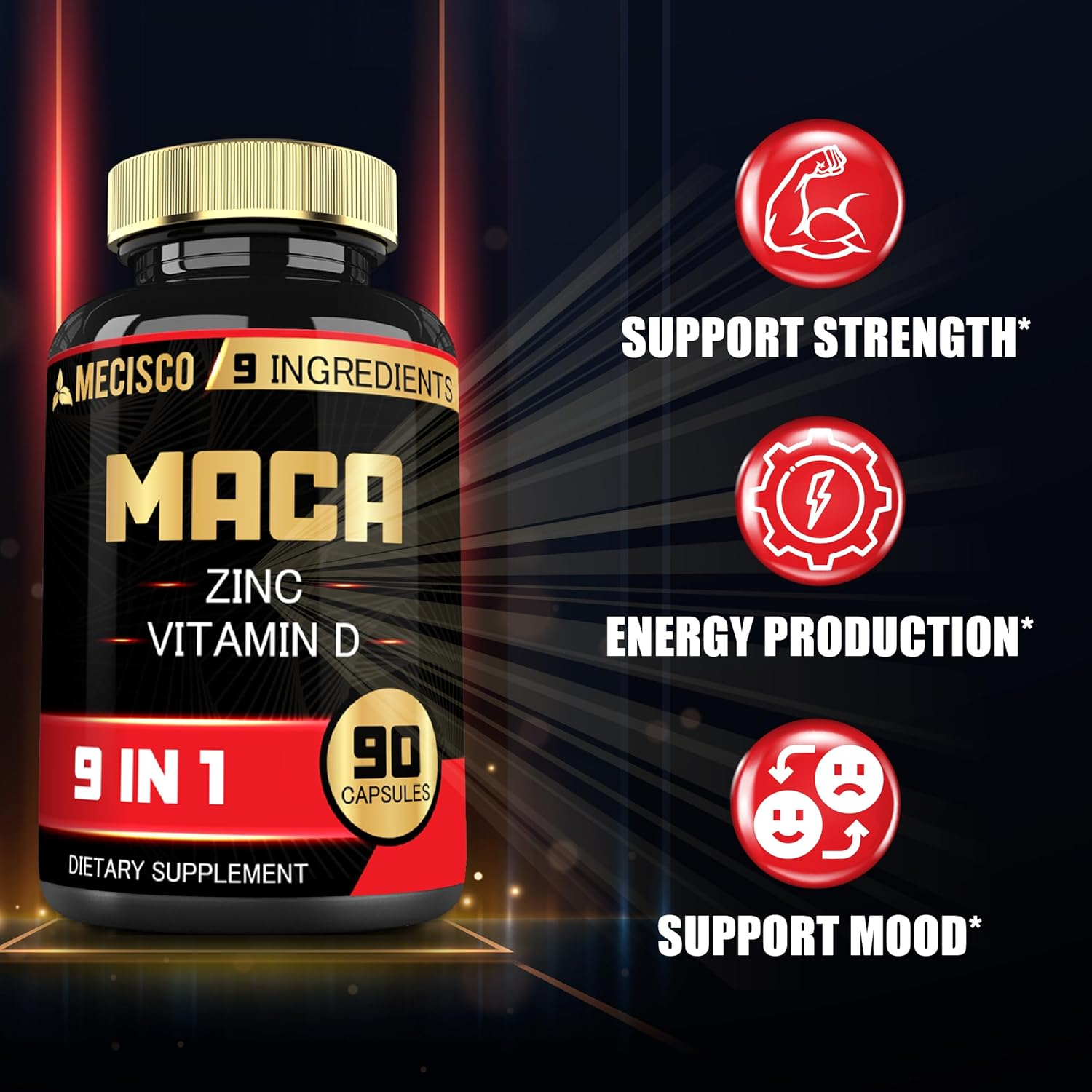 9In1 Maca Root Capsules Equivalent 8500Mg Blended with Zn, Vitamind, Ashwagandha, Ginseng, Saw Palmetto, Tongkat Ali & More - Test Levels, Endurance, Energy Support - 90 Count 3 Months image number 4