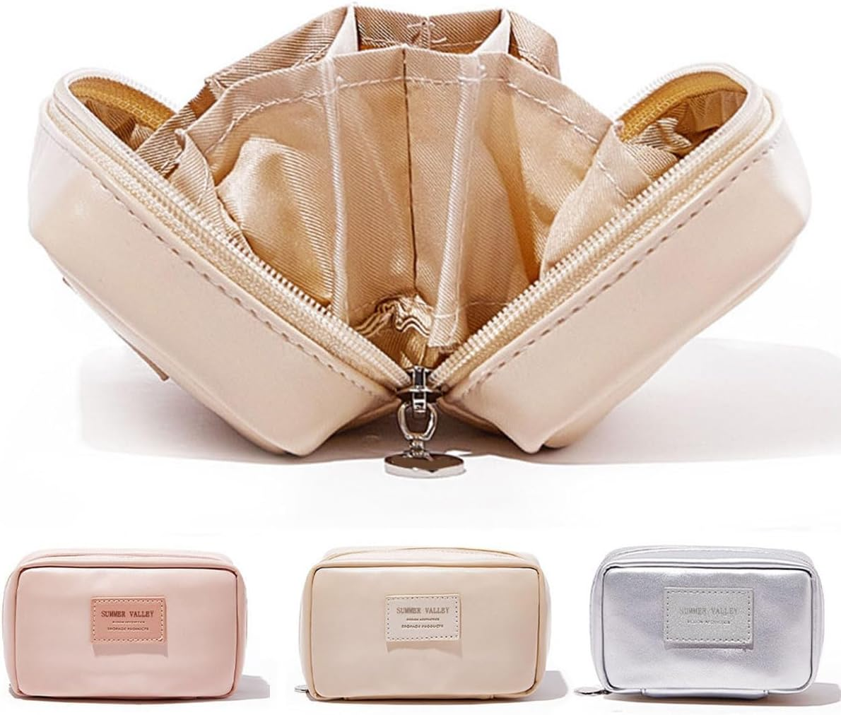 Volcano Structure Design Makeup Bag for Women, Portable Travel Storage, Large Capacity Cosmetic (Silver)