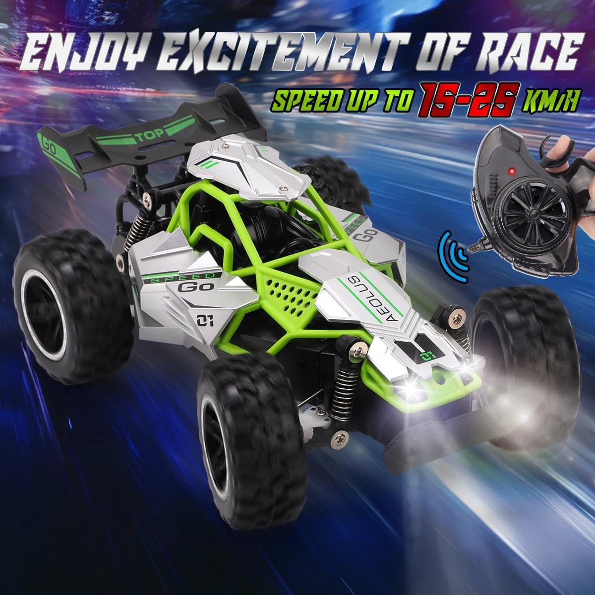Remote Control Cars, 2.4Ghz 1:18 Scale Off-Road RC Race Car Toy for Kids with LED Light, Rechargeable High Speed All Terrain RC Drift Vehicle, 4 5 6 7 8 Year Old Boys Girls Birthday Gift