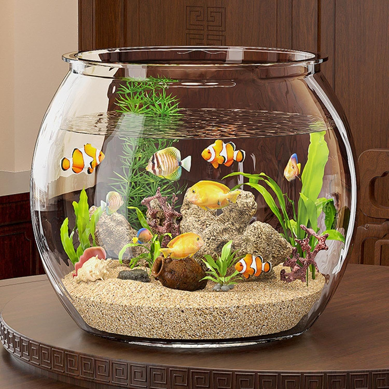 Round Aquarium, Drinking Fish Bowl, Clear Beta Fish Aquariums, 4L Small Betta Fish Tank, Compact Modern Aquatic Animal Container Room Decoration for Home Tabletop image number 5