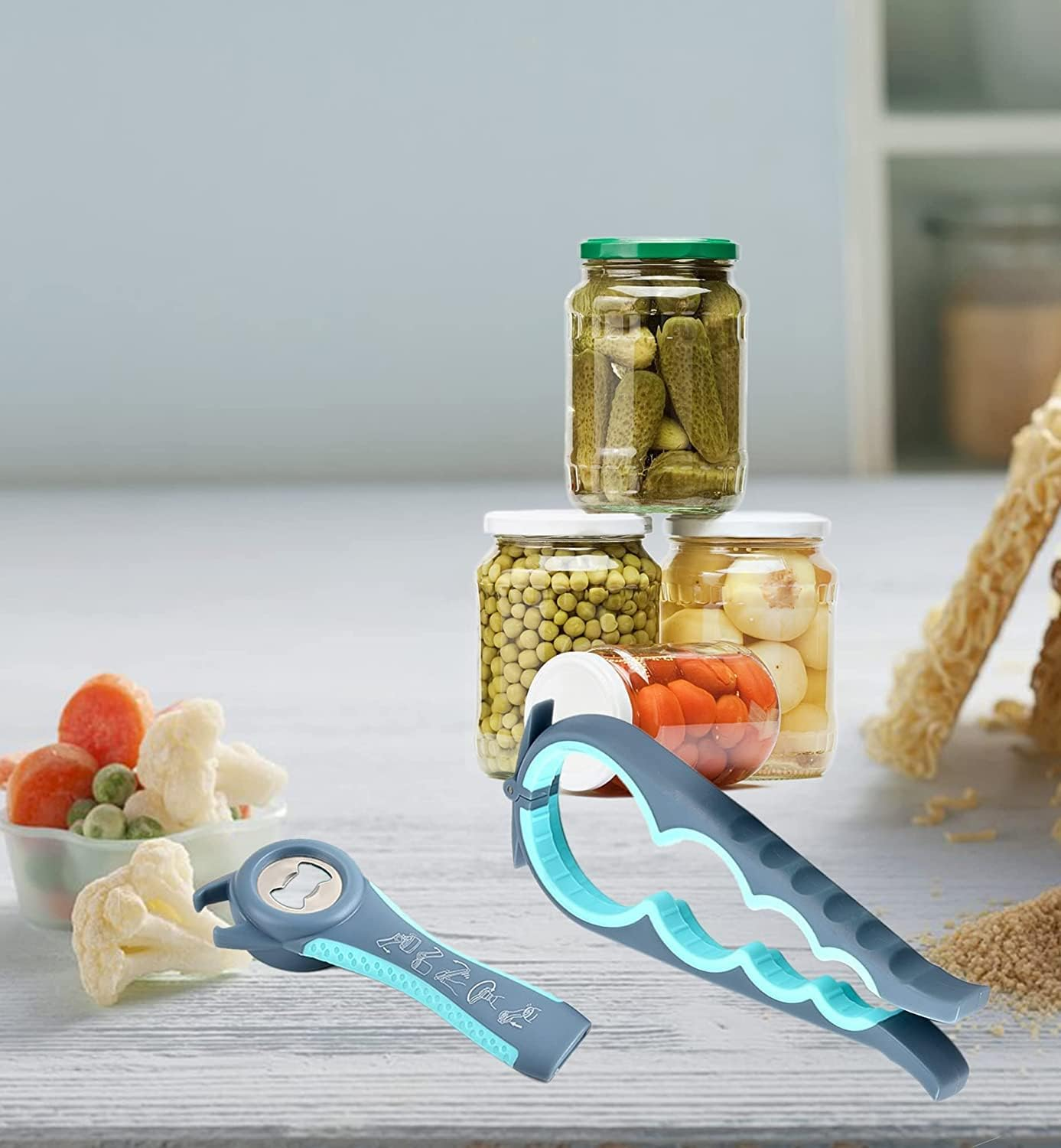 Jar Bottle Opener Non Slip Jar Gripper - Pad Rubber Jar Can Lid Opener,Bottle Opener Kit Can Opener with Non Slip Gripper Pad,5 in 1 Multi Function Non-Slip Opener for Weak,Senior, Arthritis Hands image number 6