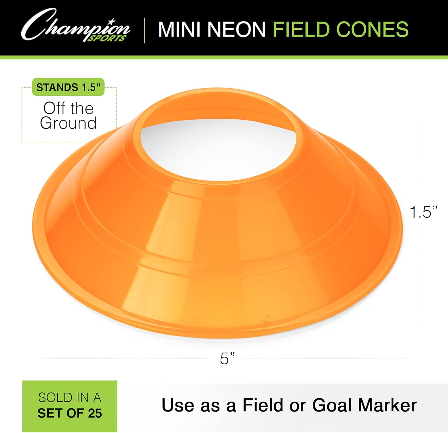 Champion Sports Mini 5" Diameter Flexible Neon Field Cone Sets - Multiple Colors - Neon Green image number 3