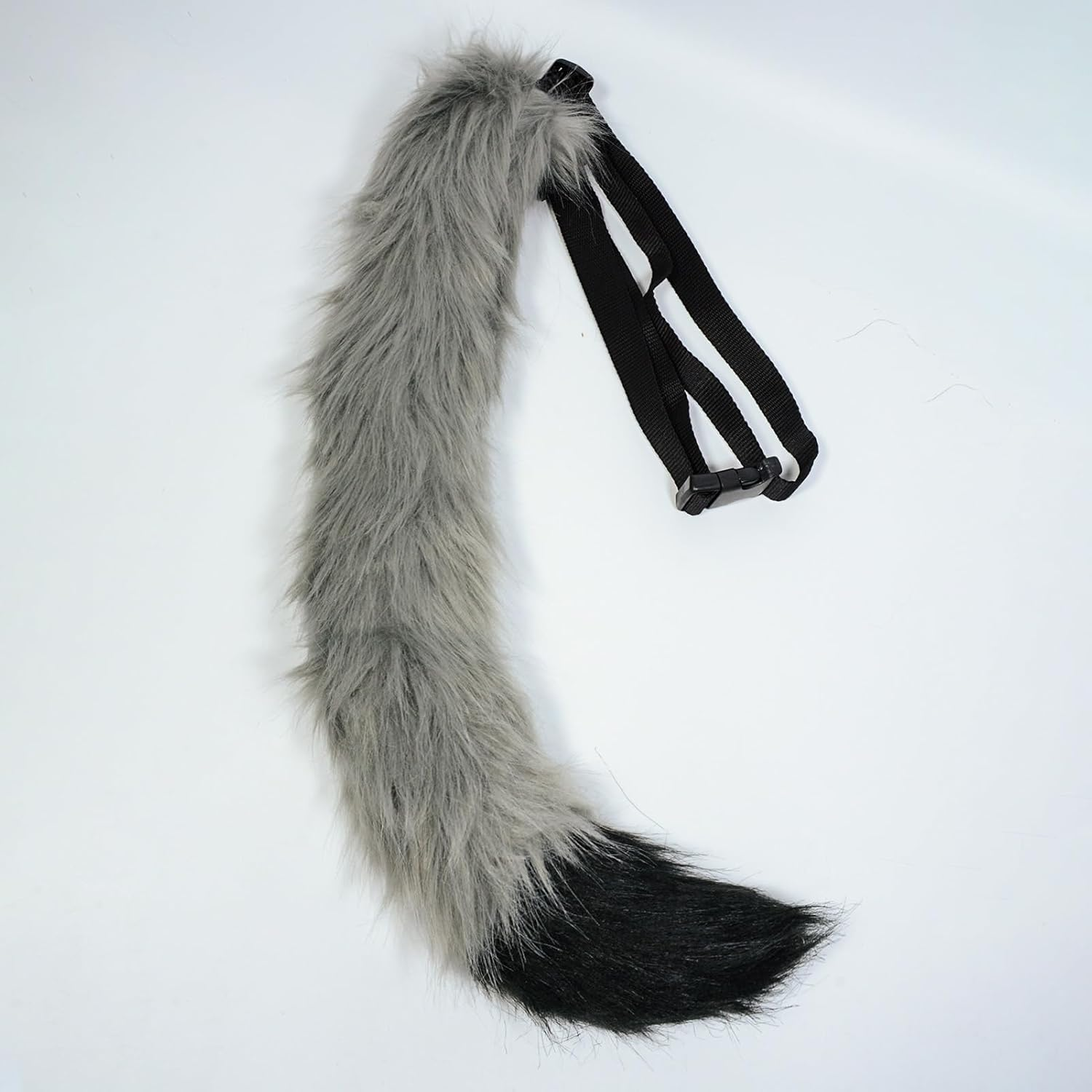 Faux Fur Tail for Adult/Teen Furry Wolf Dog Fox Puppy Costume Halloween Party Cosplay Props (Gray Black)