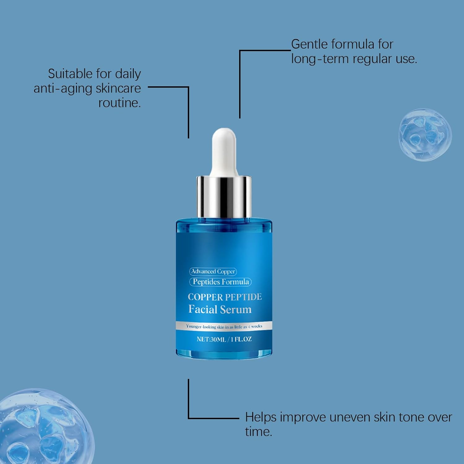 Ghk-Cu Copper Peptide Serum, Anti-Aging Face Serum with Hyaluronic Acid, Collagen, Firming & Hydrating for Smoother-Looking Skin, Fine Lines & Firmness, Fast-Absorbing image number 6