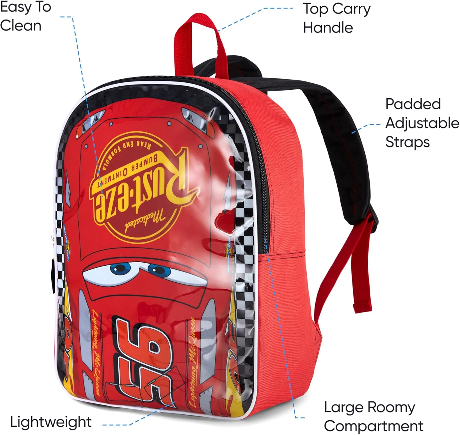 Disney Backpack for Kids 15 Bookbag for Boys | Padded Straps & Large Zip Compartment School Supplies - Cars Red image number 4