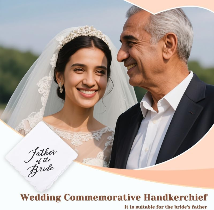 Mother Father of the Bride Embroidered Handkerchiefs Wedding Day Accessories for Mom Dad from Brides White Cotton Hankies image number 2