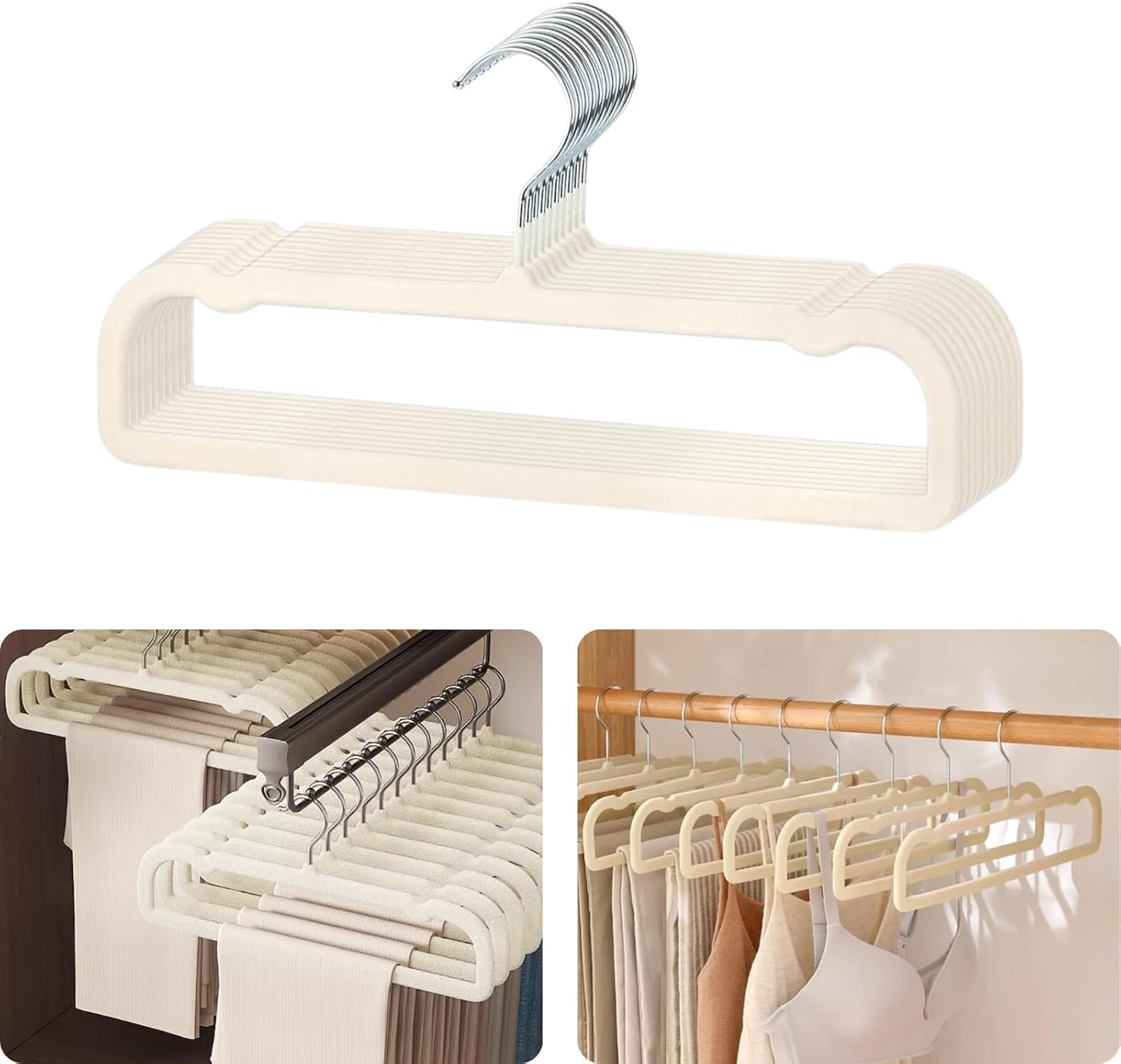 Velvet Trouser Hangers, JOMWEN Pant Hangers Hangers Saving Non Slip,35Cm Extra Strong Trouser Clothes Hangers,Space Saving Non-Slip Pants Hanger for Suit,Dress,Scraf (Black, 10 PCS)