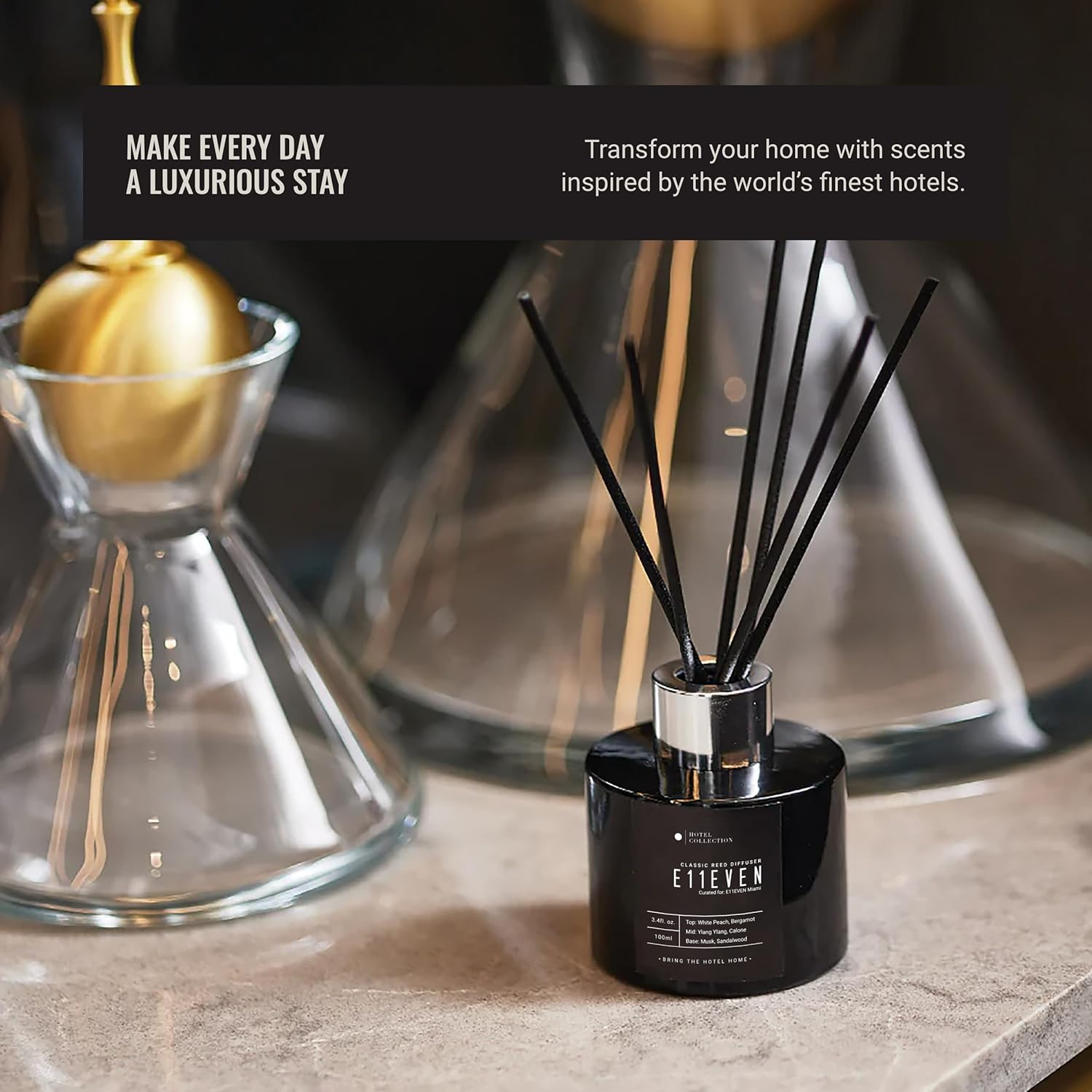 Hotel Collection - Dream on - Reed Diffuser Set - Luxury Aromatherapy Diffuser - Hints of Bright White Tea, Sweet Vanilla, & Cedarwood - Essential Oil Diffusers - Shelf Decor - 100Ml/3.5 FL Oz image number 6