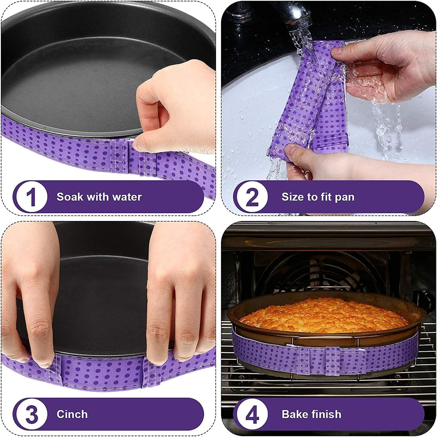 Wzenclave 4Pcs Bake Even Strip Cake Pan Strips Adjustable Baking Tray Protection Straps for Home Kitchen Baking Supplies Absorbent Keep Cakes More Level and Prevents Crowning with Cleaner Edges