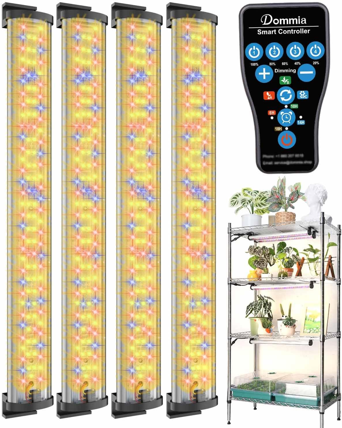 DOMMIA Grow Lights, 80W Dimmable Grow Light Strip with 3 Spectra Modes, IP54 Waterproof, 4 Individually On/Off Strips, Aluminum, Multi-Colored Warmwhite, 6/10/14/18H Timer image number 1