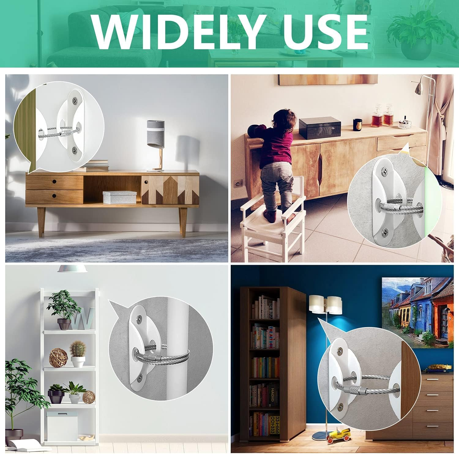 Furniture Anchors (10 Pack) for Baby Proofing, Furniture Straps anti Tip Furniture Anchor Securing 400 Lbs/Keep Baby Pet Safety from Falling Furniture, Metal White Earthquake Straps image number 2