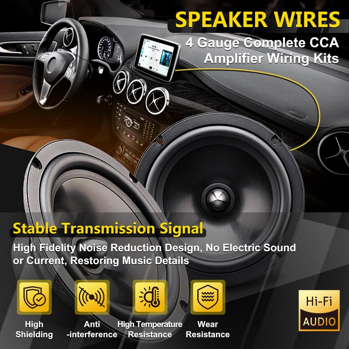 4 Gauge AMP Wiring Kit, 4 AWG Amplifier Car Audio Install Kit, Car Subwoofer Cable, Connection for Subwoofer & Speaker, with Power Cable, Ground Cable, RCA Cable, Remote Cable, Fuse Holder, Terminals image number 4