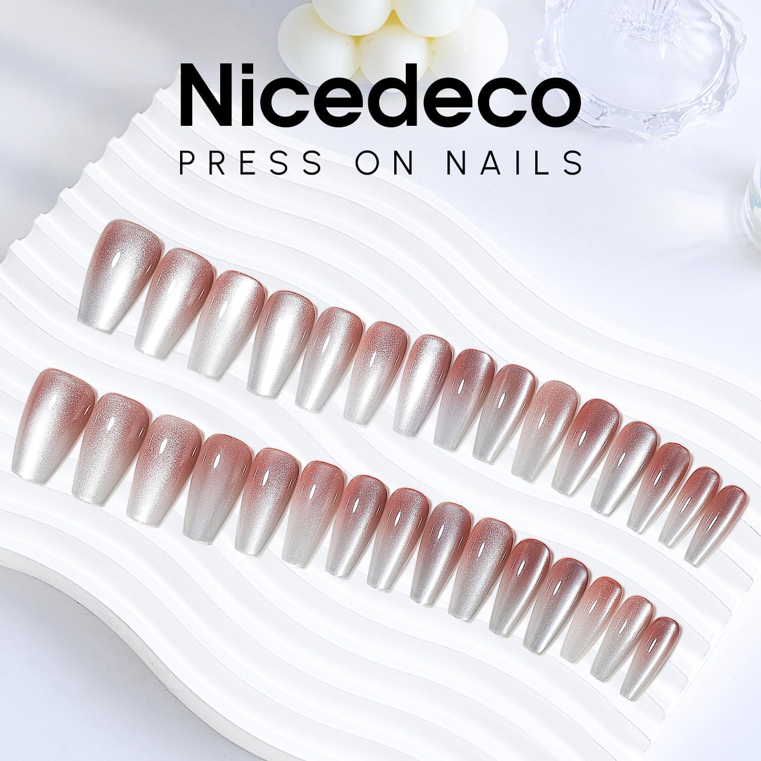 Nicedeco Cat Eye Press on Nails - Full Cover Nail Tips Soft Gel Nail Tips False Nail Tips Kit 25-30 Pieces - 005 image number 2