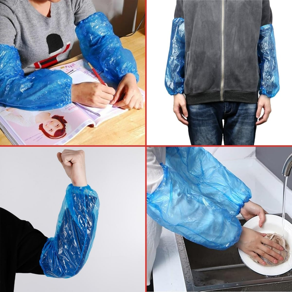 KLHCDUO 100PCS Oversleeves Protector Oversleeves with Elastic on Cuff,Arm Sleeves Covers Waterproof Durable Pe(Blue) image number 4