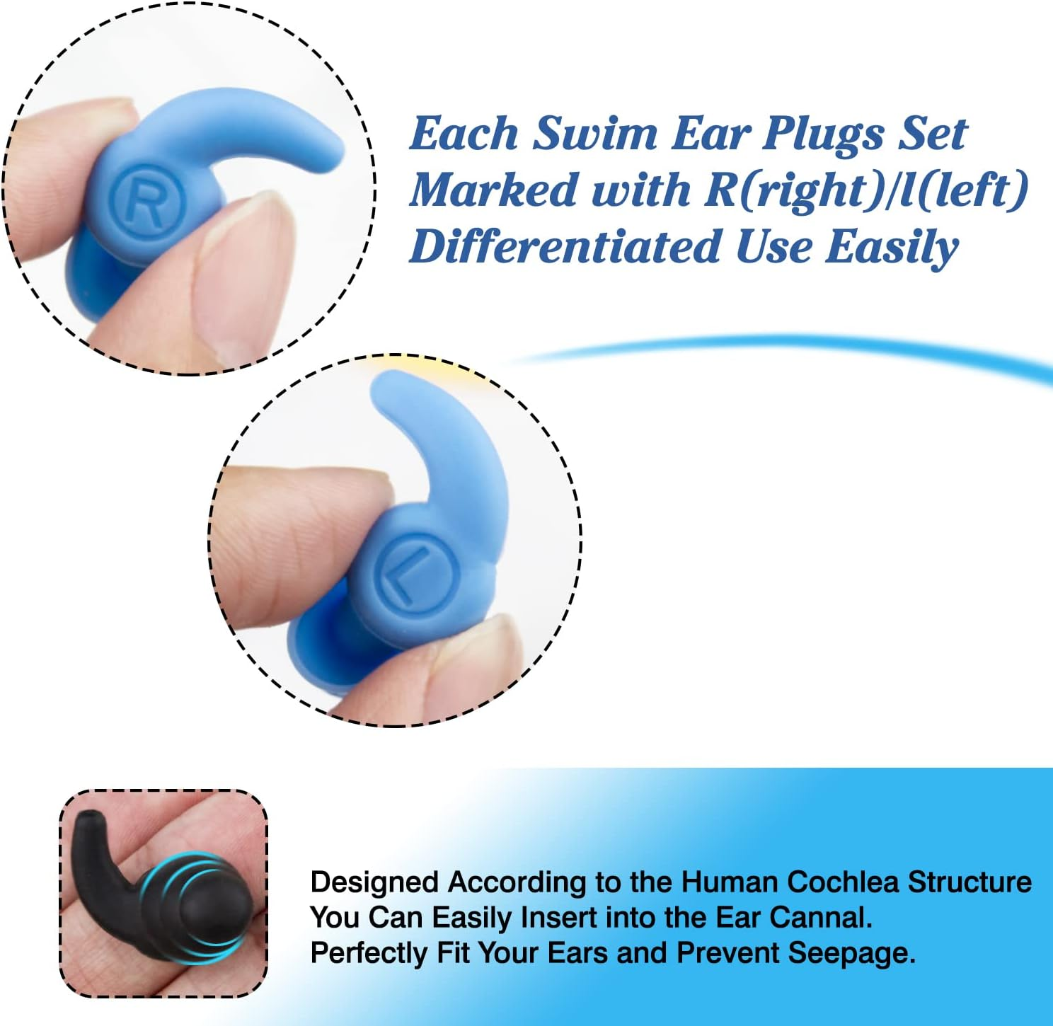 Reusable Ear Plugs for Swimming, 3 Pairs Soft Silicone Waterproof Swim Earplugs with Noise Cancelling for Bathing, Surfing, Swimming, Kayaking and Other Watersports (Adult, Black Blue Purple)