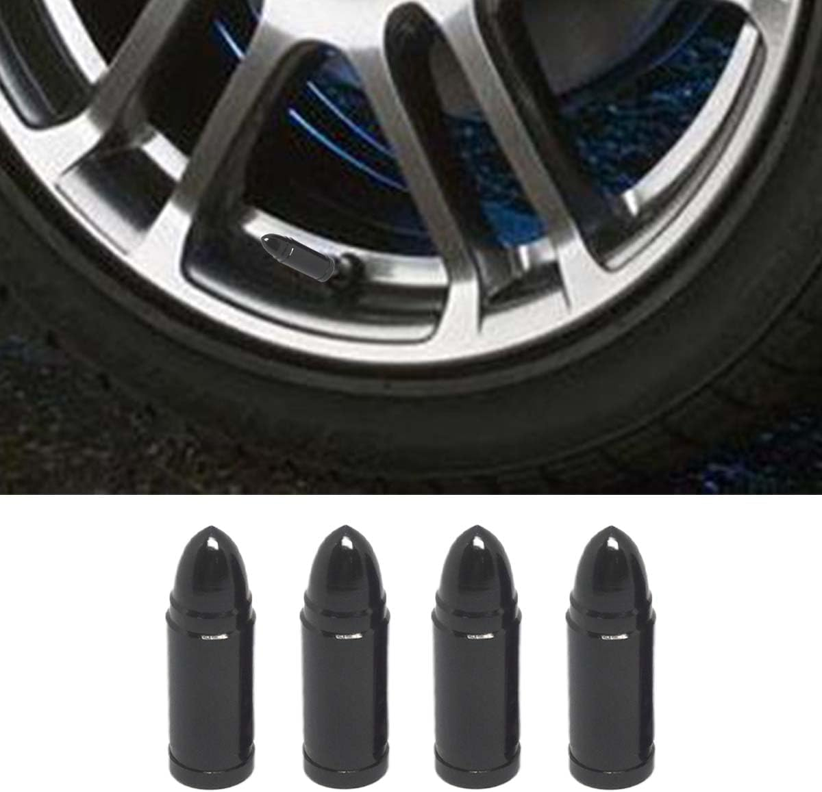 4PCS Bullet Style Tire Valve Stem Caps, Aluminum Alloy Dust Proof Tire Covers, Corrosion Resistant Auto Valve Stem Covers Universal for Trucks Motorcycles Bicycles SUV (Red)