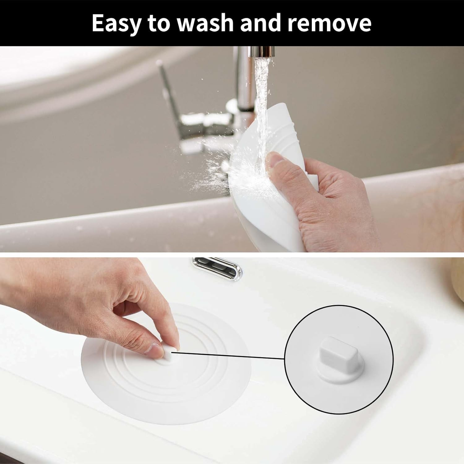 Vaincre White Bathtub Drain Stopper - 2PCS 5" Silicone Kitchen Bathroom Hair Water Shower Stopper, Bathtub Drain Plug, Universal Flat Suction Shower Kitchen Cover, Bathroom Laundry Accessories image number 3