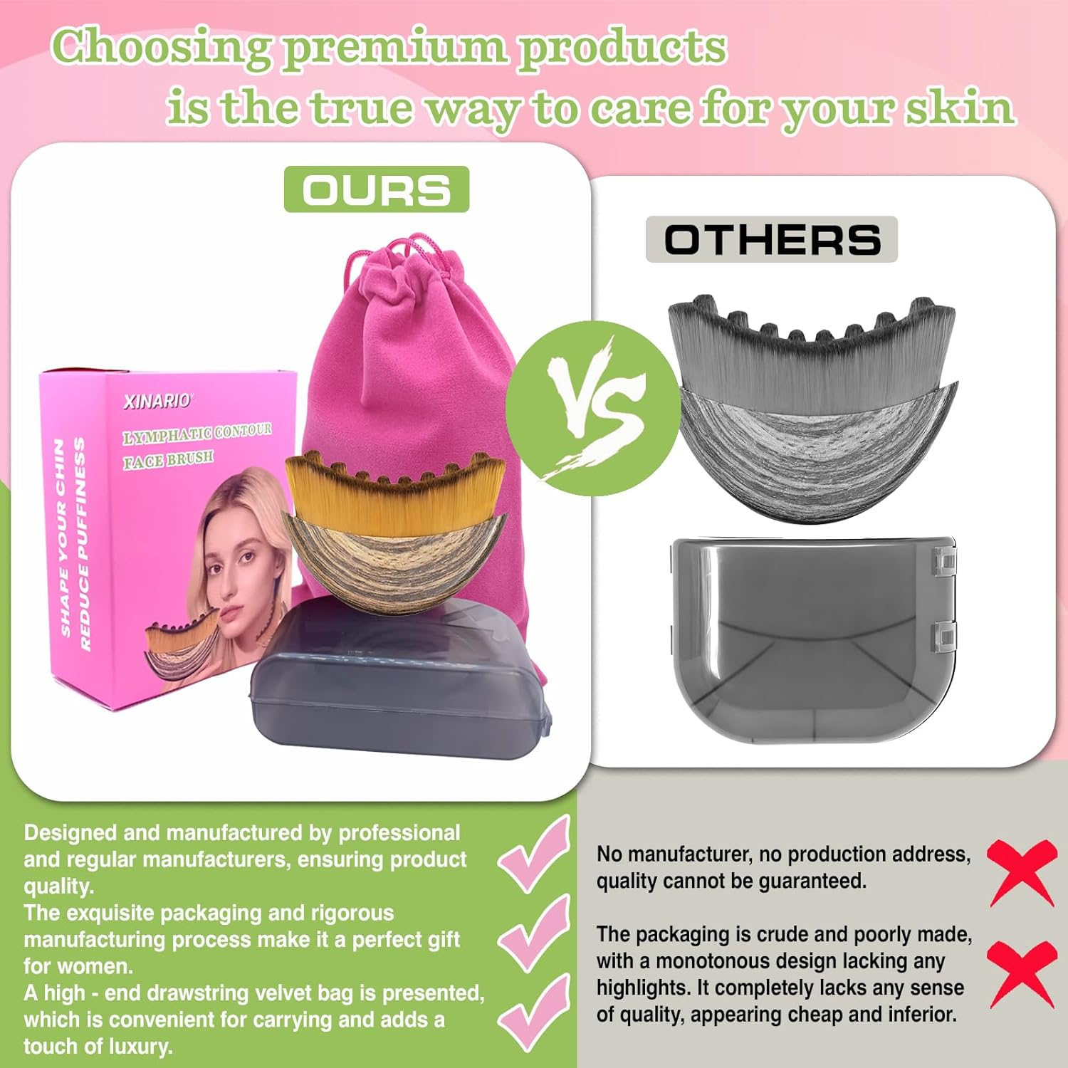 XINARIO Lymphatic Contour Face Brush &ndash; Manual Lymphatic Drainage Massager, Ergonomic Facial Cleansing Brush with Soft Bristles for Sculpting, Lifting & Glowing Skin, Perfect Skincare Tool & Gifts image number 2