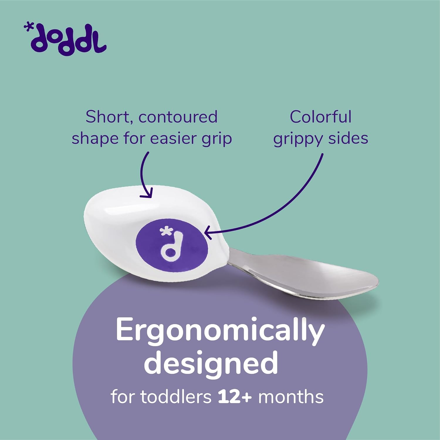 Doddl Baby Toddler Cutlery Set | Self-Feeding Spoon & Fork | Ergonomic 12M+ Kids Set | BPA Free | Easy Grip | Baby Led Weaning | Build Confidence & Fine Motor Skills | Indigo image number 6