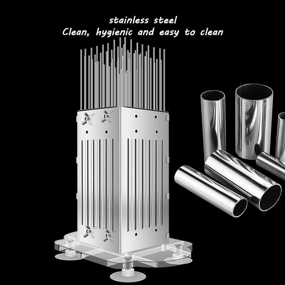 Stainless Steel Meat Skewer Machine, 49 Holes Kabob Maker Box BBQ Tool, with 100 Bamboo Sticks, Adjustable Height, Beef Mutton Meat Grill Machine, for Kitchen, Barbecue Shop, Picnic image number 3