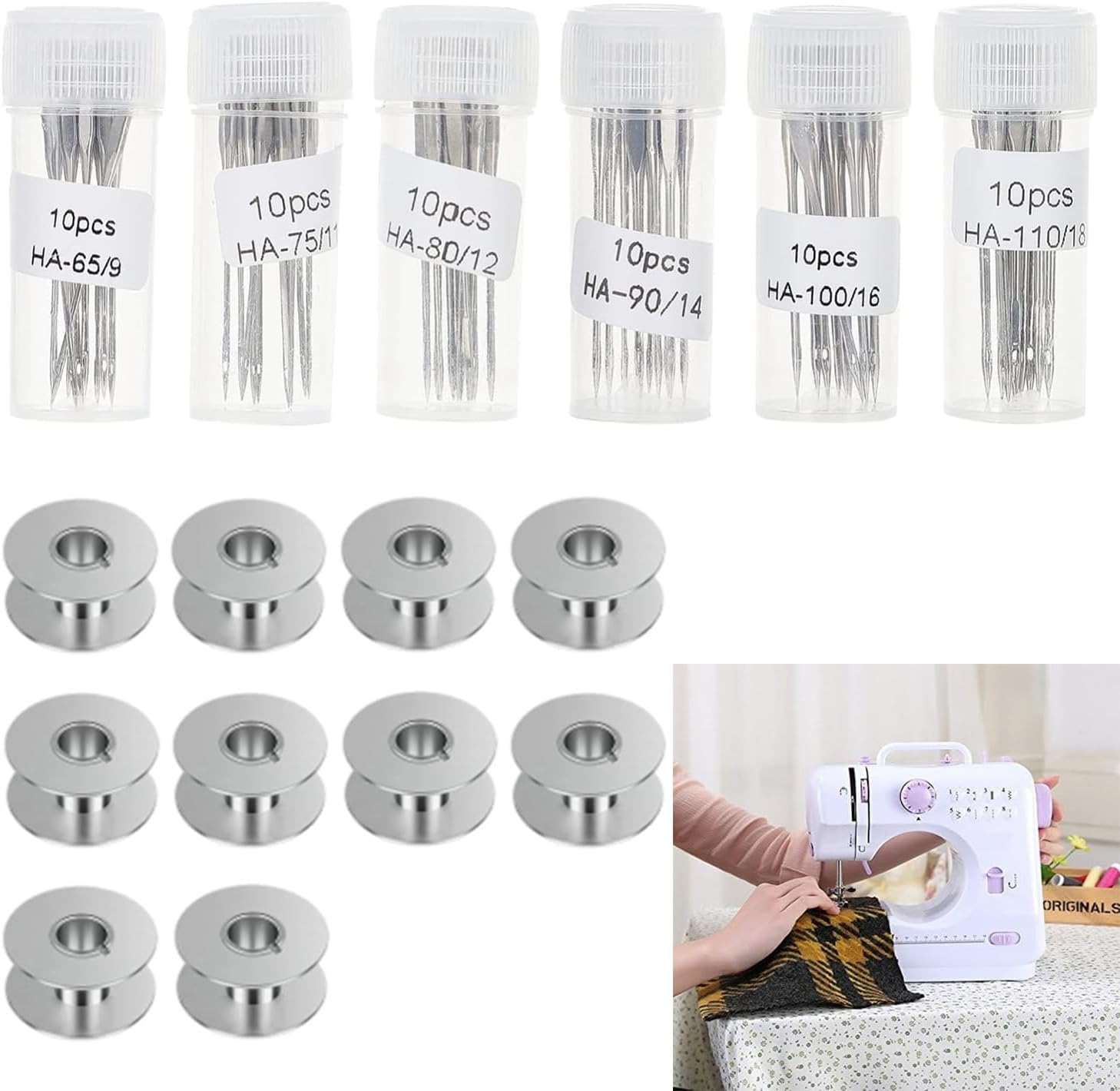 Taicols Sewing Machine Needles, 60 Pcs Universal Sewing Machine Needles, Sewing Needles, Heavy Duty Standard Needles for Singer, Brother, Janome, Varmax, Size 65/9, 75/11, 80/12, 90/14, 100/16, 110/18 image number 5