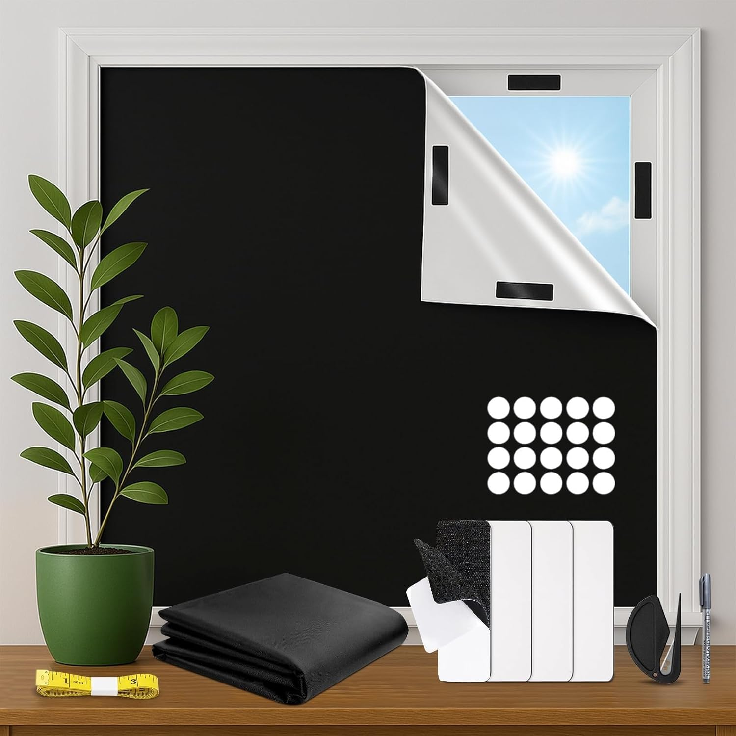 Blackout Blinds 300 X 145 CM, JOMWEN 100% Blackout Curtains for Window, No Drill Portable Blackout Shades Film for Baby Nursery, Bedroom, Dorm Room, or Travel Use, Cut to Any Size (300 X 145 CM) image number 4