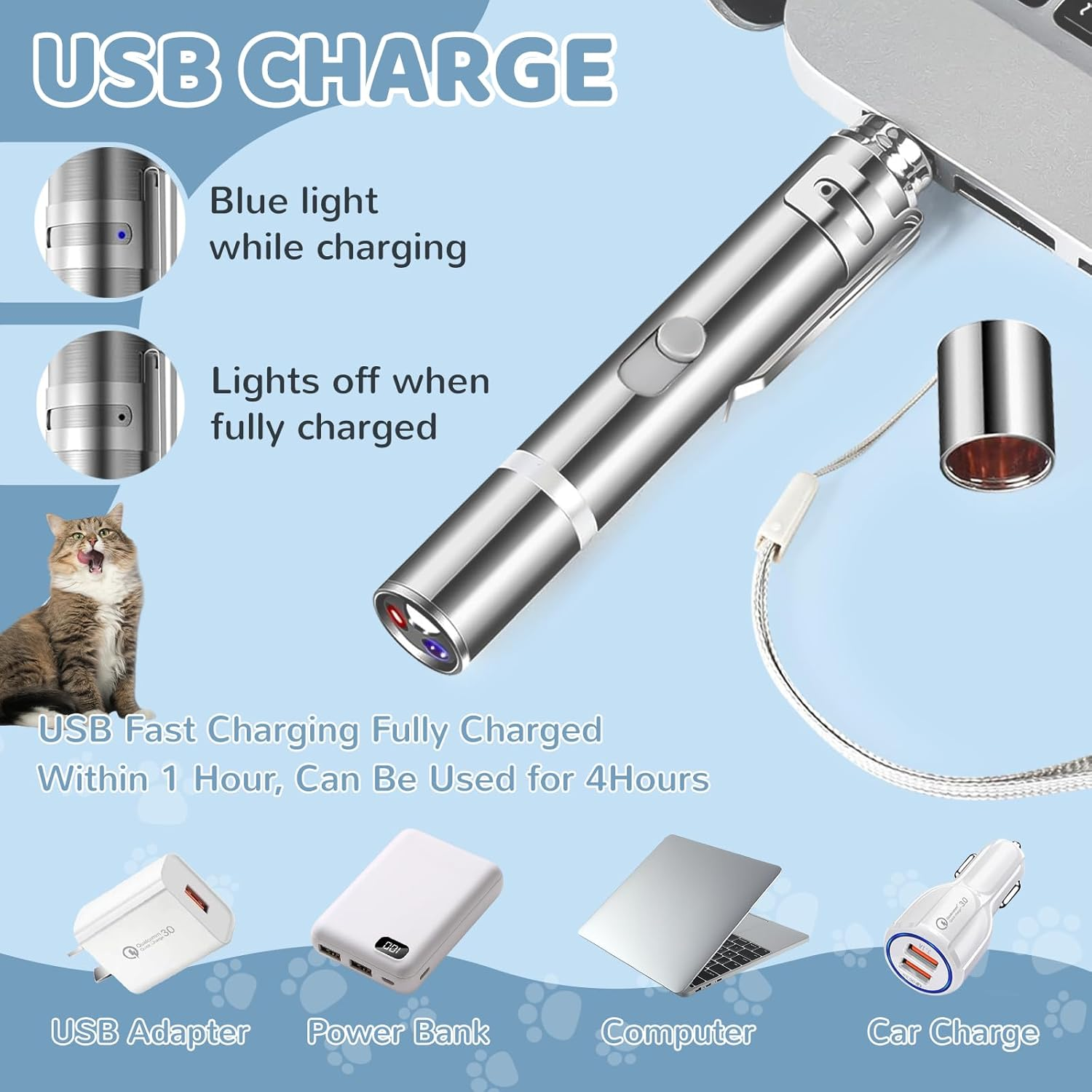 LOVELIDI Cat Toys Laser Pointer - 7 Adjustable Cat Laser Pointer, Rechargeable Cat Dog Interactive Lazer Toy, Indoor/Outdoor Kitten Pet Dog Red Dot Chase Light Toy for Cats Fun Playing Exercise Tool image number 6