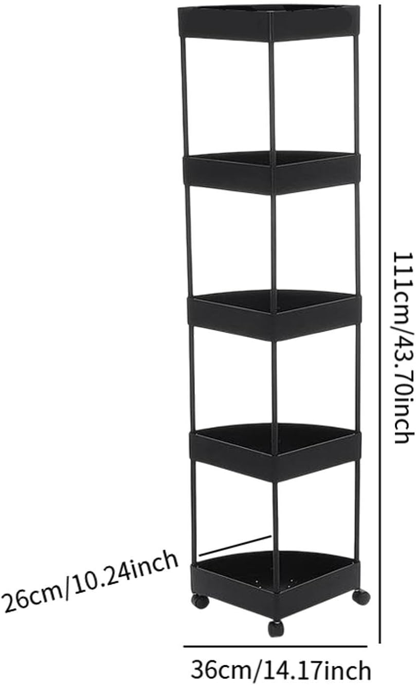 Yuksok Floor Corner Shelf Floor Standing with Wheels Large Capacity Drain Basket Shelving for Bathroom Kitchen Shower Organizer Rack, 5 Tier Black - 4 Tier White image number 2