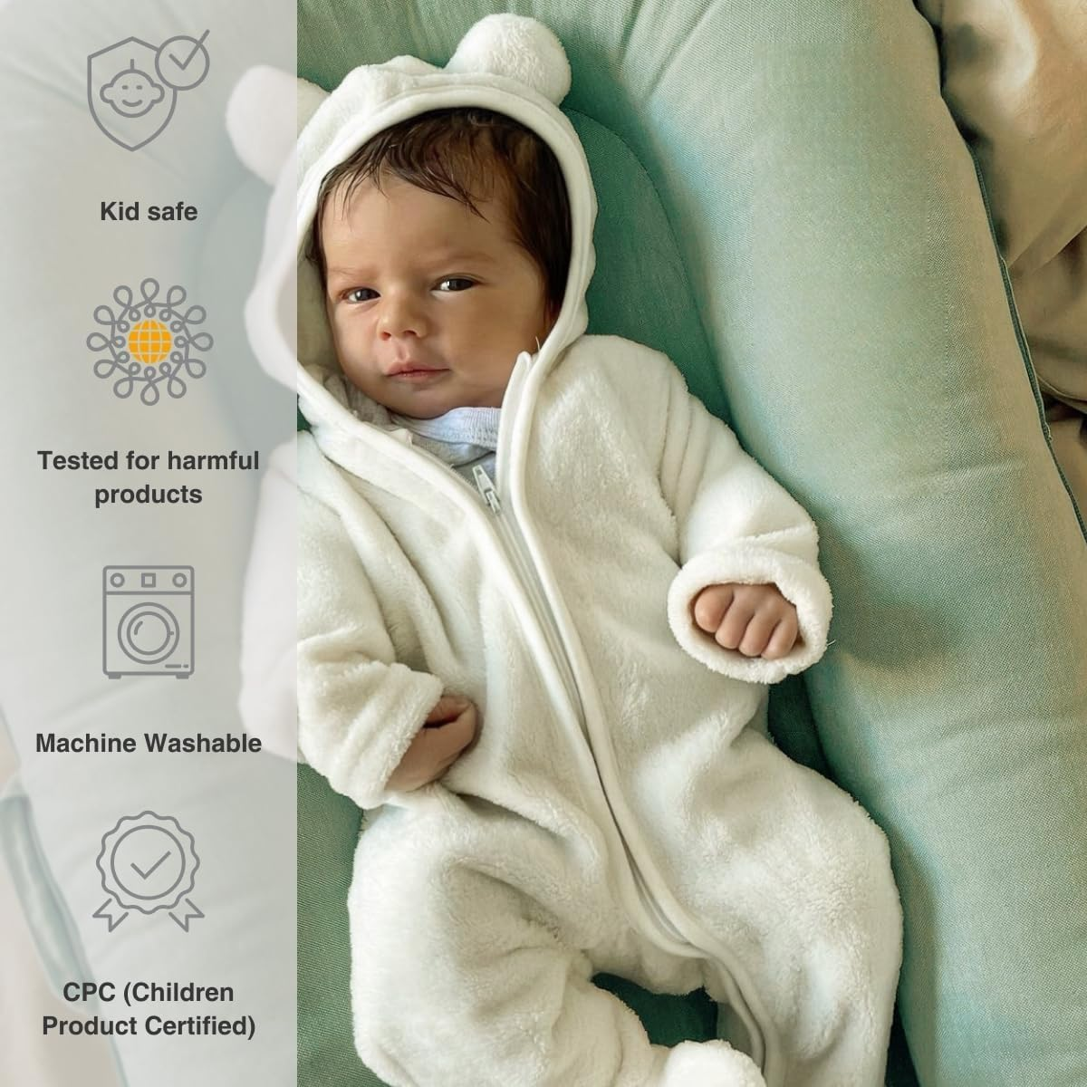 Coocoobaby Infant Lounger, Baby Nest Cover for Baby Girls & Boys, Newborn Essentials for Baby 0-12 Months, 100% Cotton Breathable, Co Sleeper Portable Travel Bed (Spring_Green)