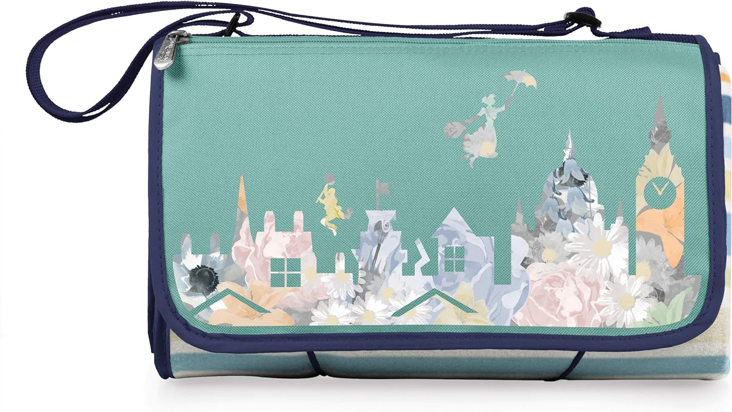 Picnic TIME Disney Disney Mary Poppins Blanket Tote Outdoor Picnic Blanket, Beach Blanket, Camping Blanket, (Sky Blue with Multi Stripe Pattern)