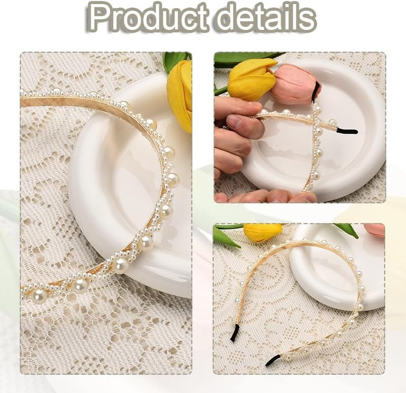 White Pearl Headband for Women Girls Pearl Headpiece Hair Accessories for Women Girls Pearls Hair Band for Wedding Party Beach Hairband with Pearls image number 1