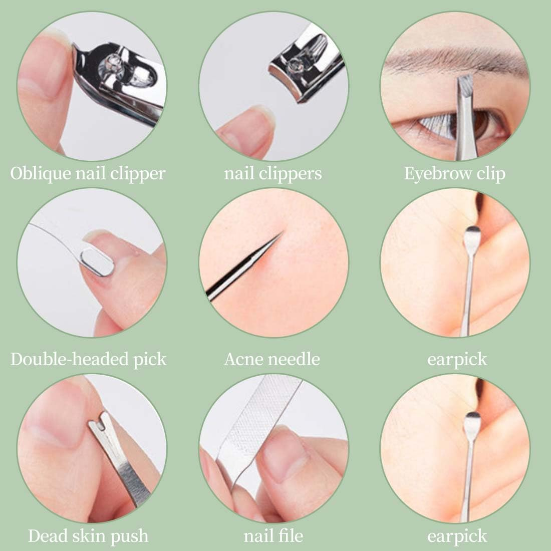 MUNZE Manicure Set 9-Piece - Professional Nail Set and Pedicure Set for Men and Women, Nail Case - Green, Pocket Size, Portable, Ideal for Travel, Home Use image number 2