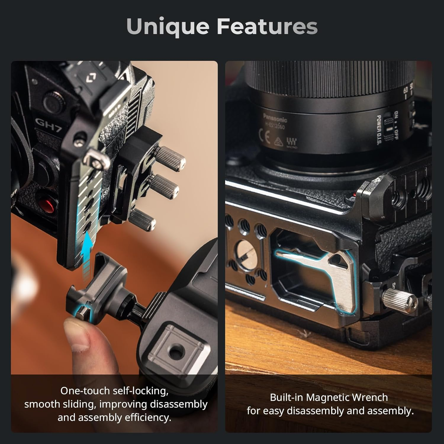 SMALLRIG Quick Release Cage for Panasonic LUMIX GH7 / GH6, Camera Cage with Patented Hawklock Style Cold Shoe/Nato Rail/Quick Release Plate for Arca, Full Access & Anti-Scratch Design - 4824 image number 6