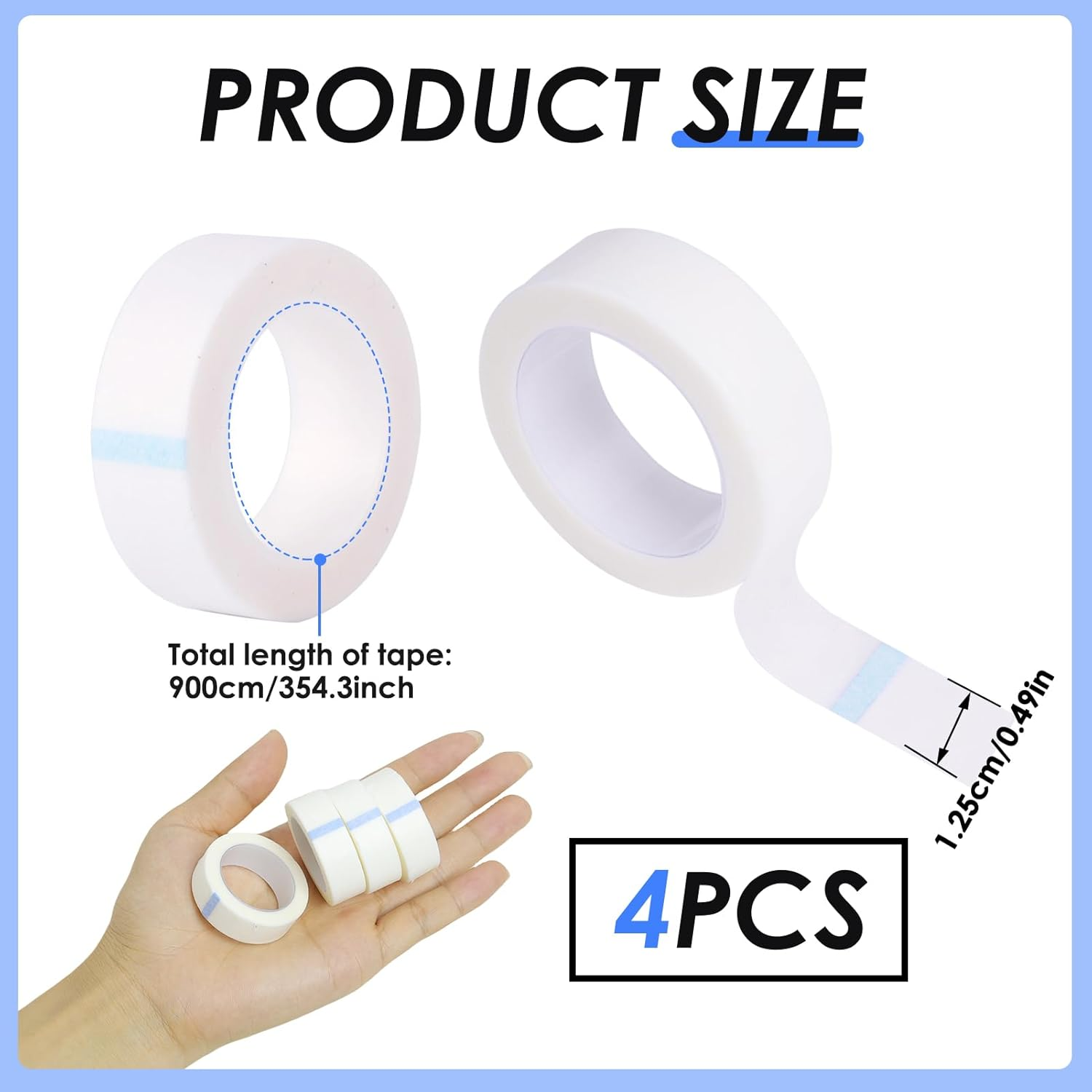 4 Rolls PE Micropore Medical Paper Tape Roll 1.25Cm X 9.14M, Micropore Surgical Tape for Wound Dressings Eyelash Extension Injuries Swelling Sports (White) image number 3