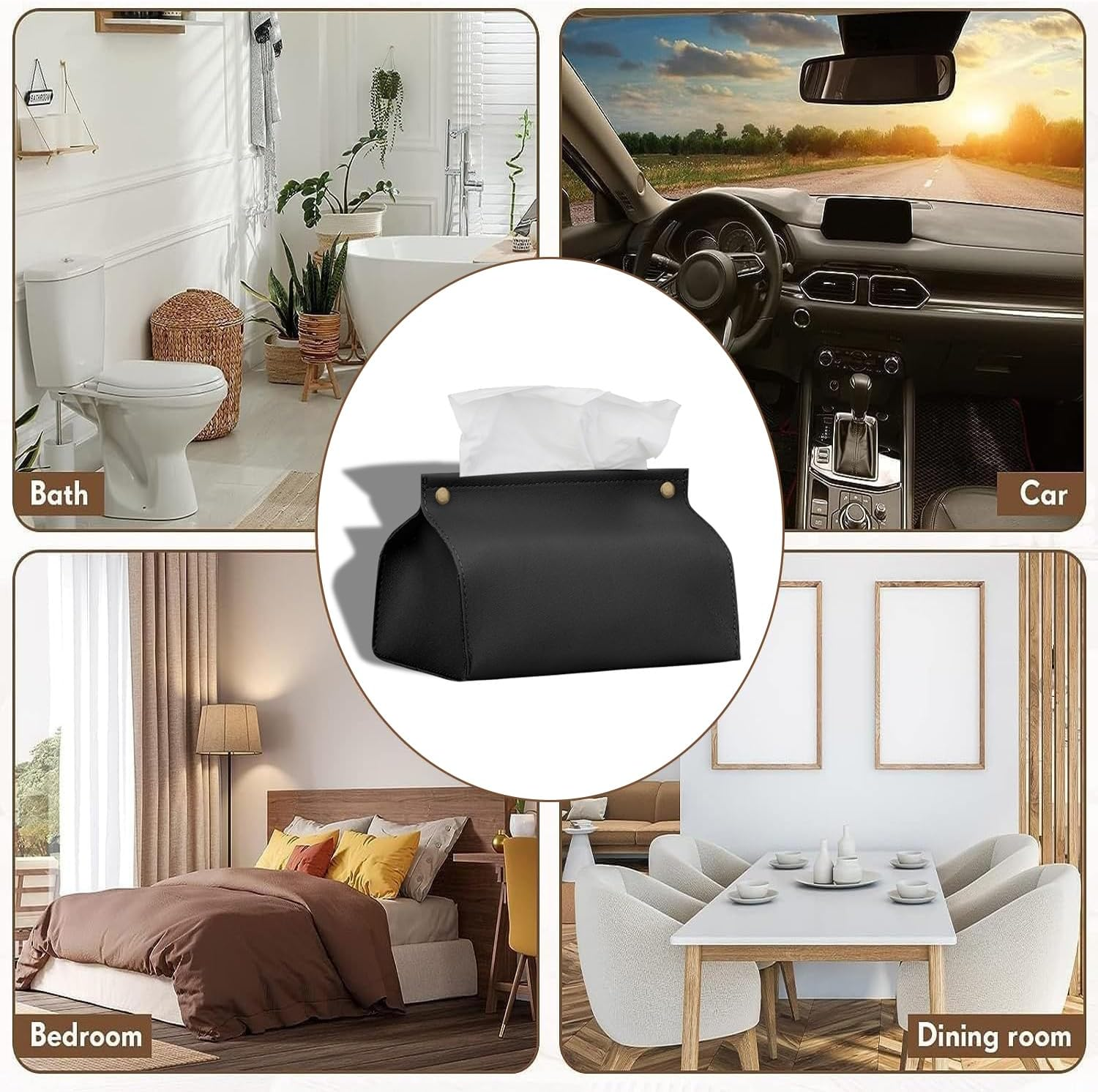 Leather Tissue Box Cover Holder, Refined Modern PU Leather Tissue Box Holder Rectangular Tissue Box Covers for Kleenex, Napkin,Organizer Tissue Holder for Bathroom Car Home Office image number 2