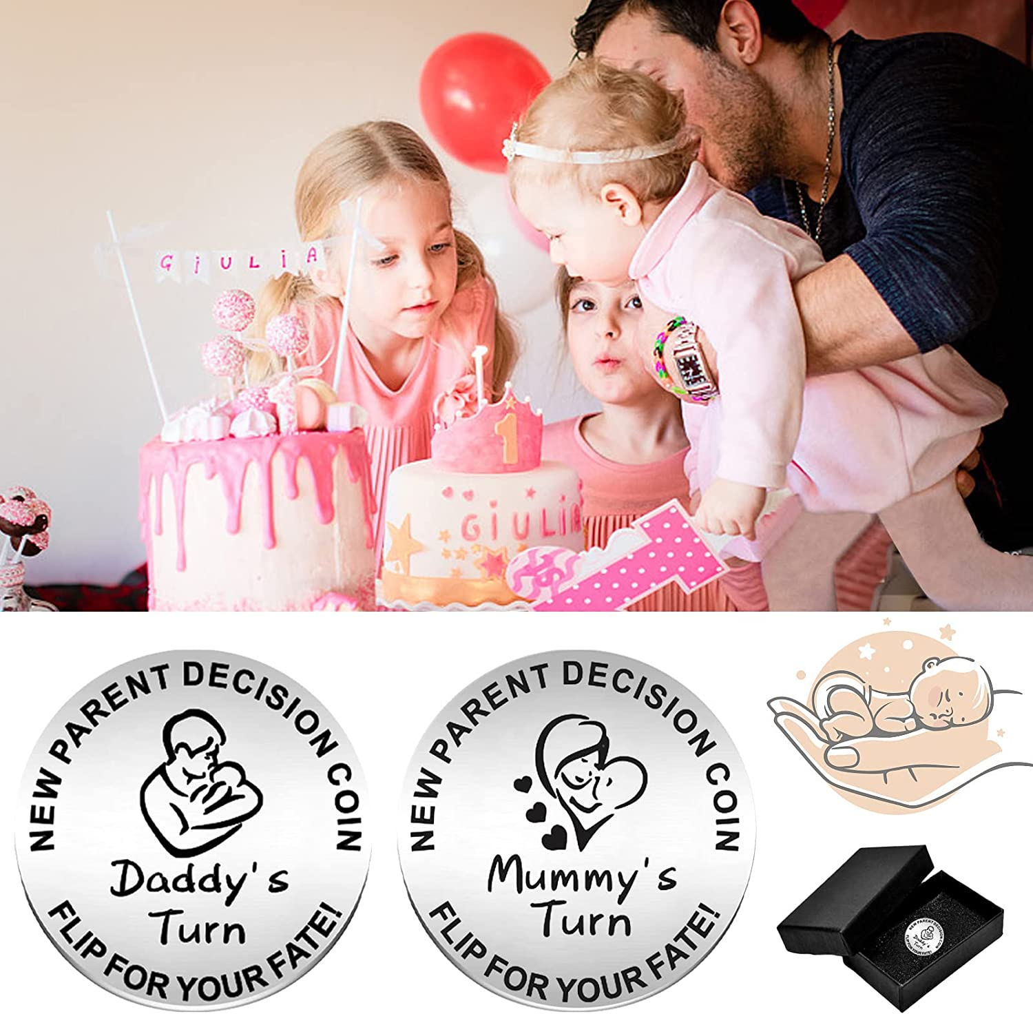New Parents Decision Coin, Flip Coin for Mum Dad with Gift Box, Engraved Stainless Steel Fun Coin for Decision Making, Novelty Gifts for Mum Dad New Baby New Parents