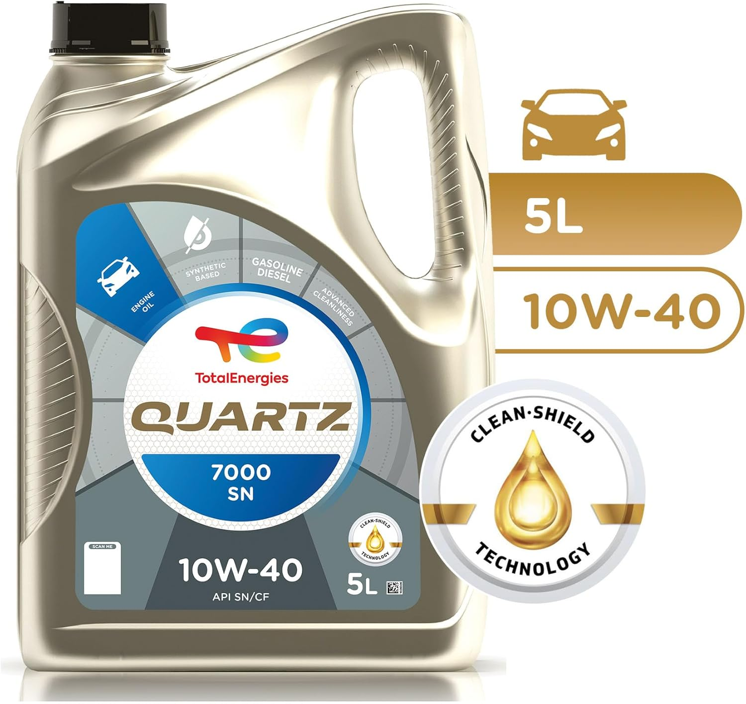 Totalenergies Quartz 7000 SN 10W-40 Engine Oil 5L &ndash; Synthetic Blend for Petrol & Diesel Engines &ndash; API SN/CF, ACEA A3/B4 &ndash; Extended Engine Life image number 4
