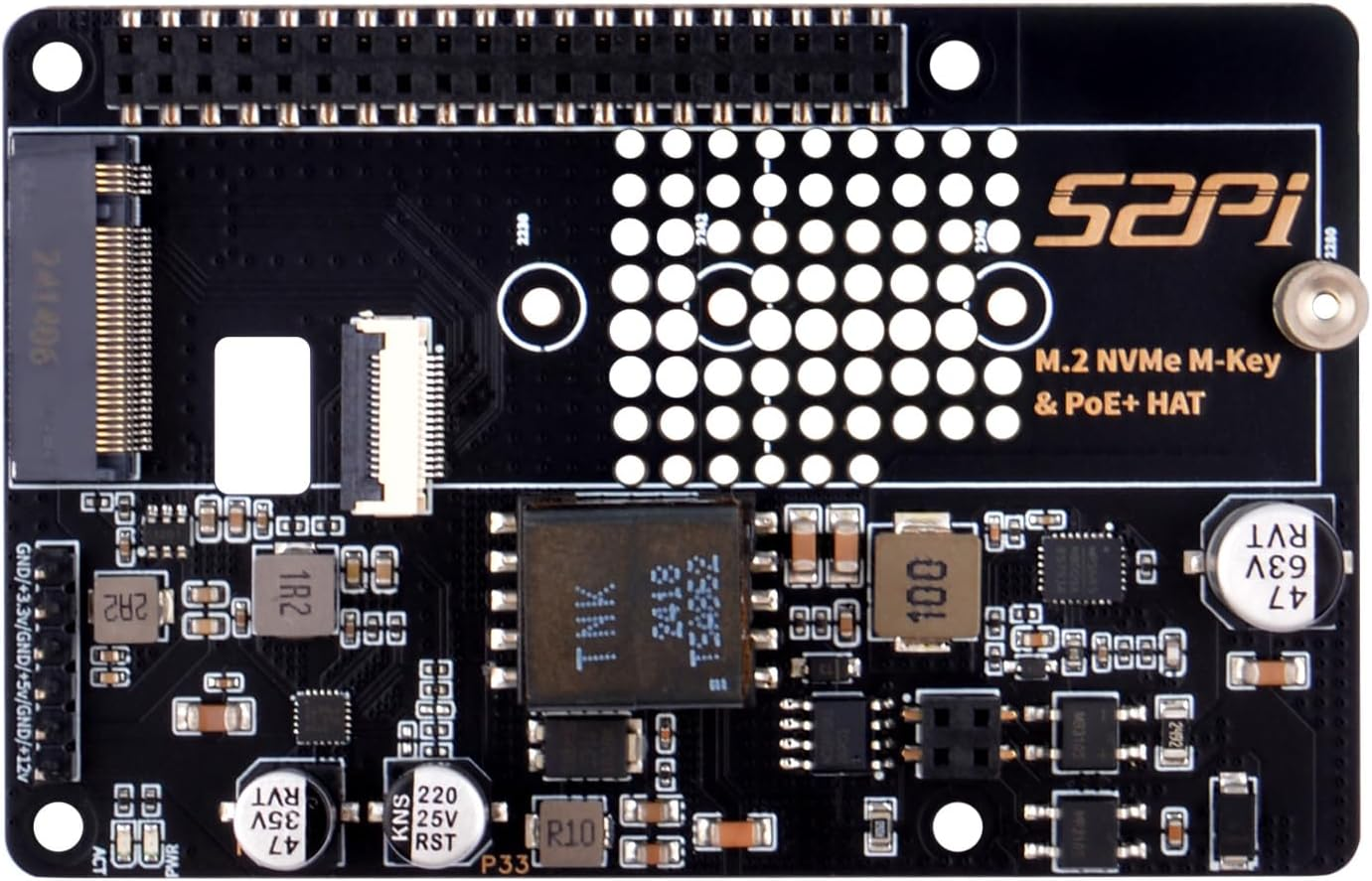 Geeekpi P33 M.2 NVME M-Key Poe+ Hat with Official Pi 5 Active Cooler for Raspberry Pi 5, Support M.2 Nvme Ssds 2230/2242/2260/2280 image number 3