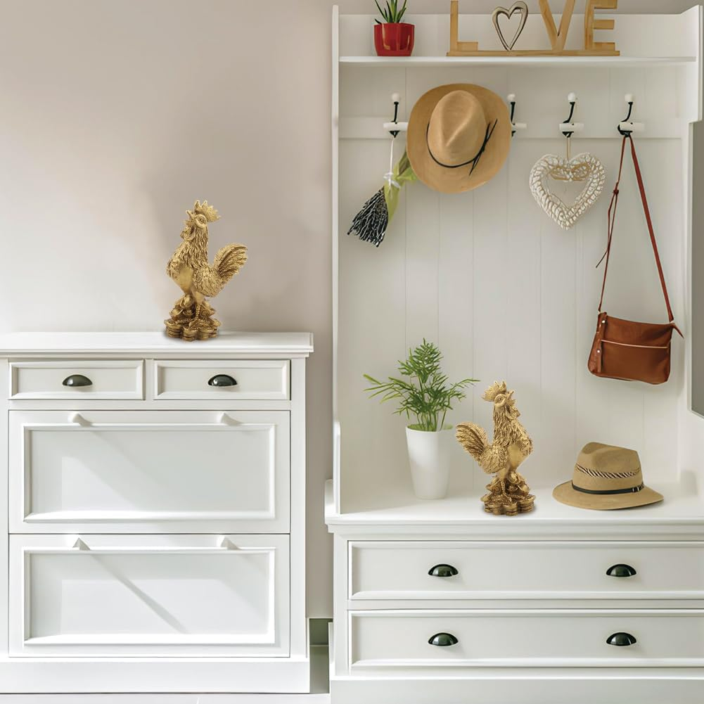 Brass Rooster, Chicken Furnishment Statue Feng Shui Handmade Figurine Collection Home Decor Lucky Charm Farm Animal Metal Wealth Ornament Sculpture Small Table Decoration image number 4