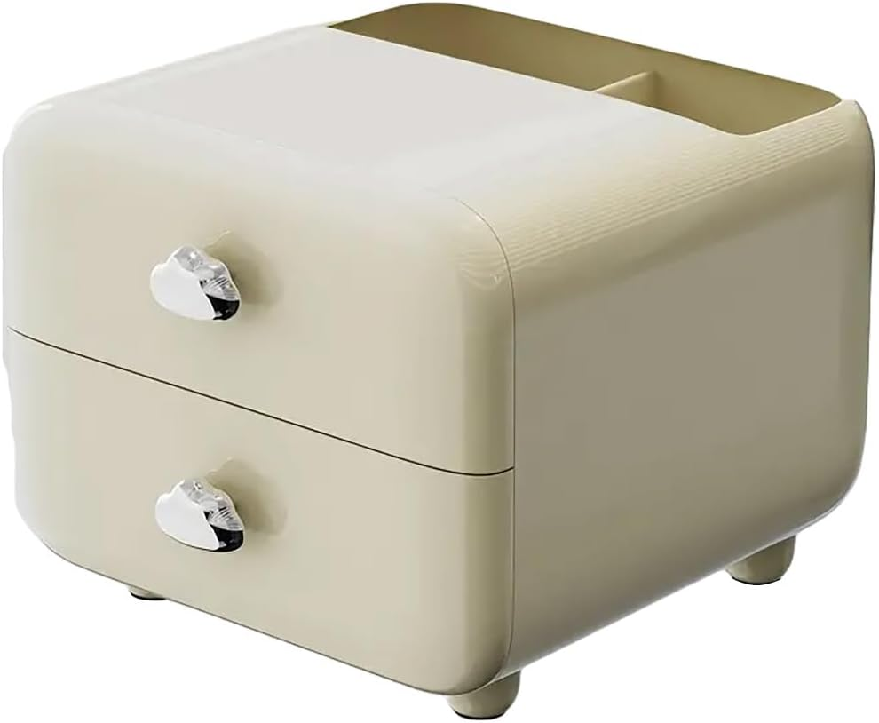 AIMALL Multifunctional Cream Colour Desk Organiser, Drawer Storage Box for Office and Children, Space-Saving Desktop Design in Beige, Green, and White, Dimensions 5.9" X 6.1" X 5"