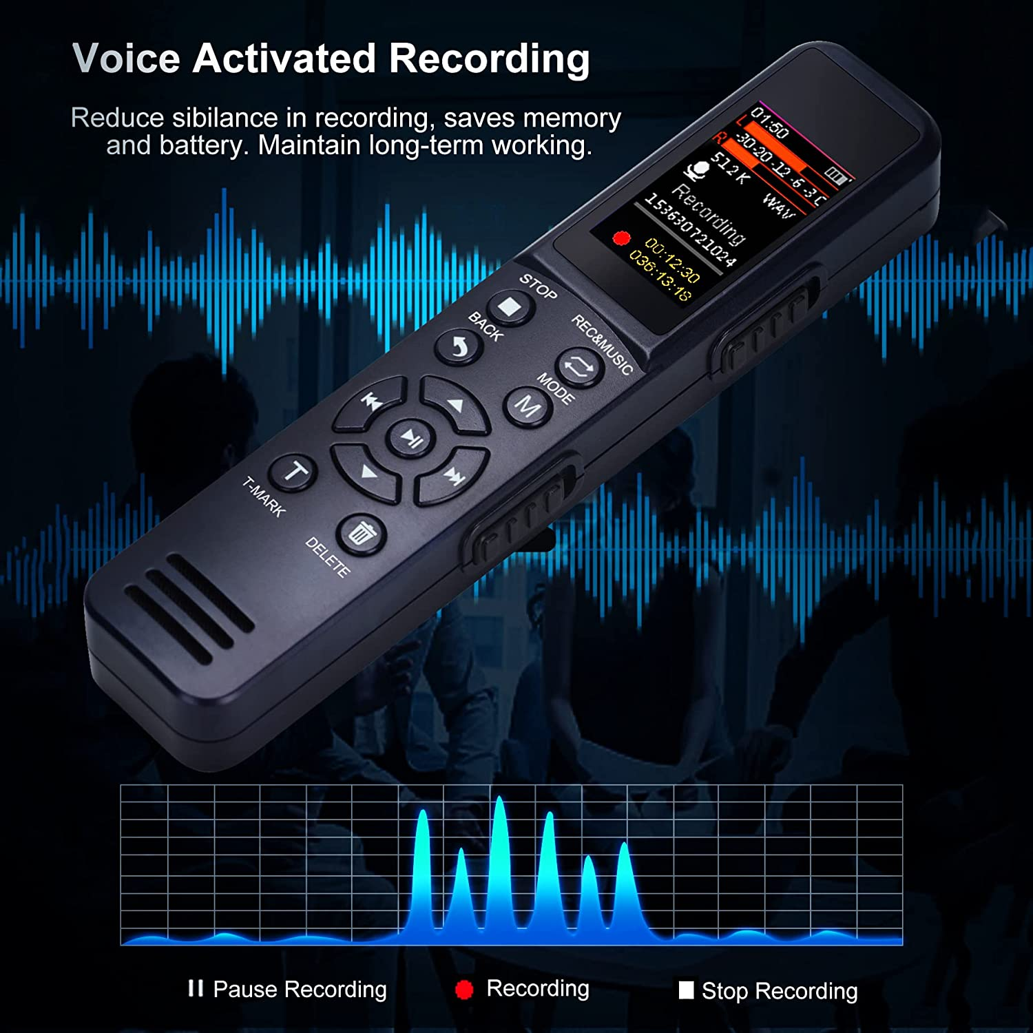 32GB Voice Recorder with Noise Cancellation & Voice Activation for Lectures, Interviews, Classes, and Meetings. 40 -Hour Battery Life, External Memory Support, USB File Transfer, Playback, MP3 Player image number 1