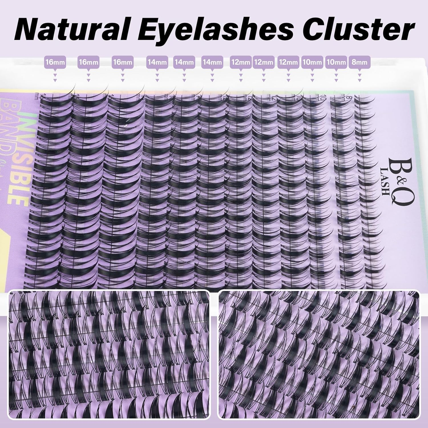 B&QLASH Fairy Lash Clusters Kit 8-18 MIX Natural Lashes Clusters Manga Lashes Invisible Band 144 Pcs Eyelash Extension Set with Lash Bond and Seal&Tweezer (Set-Fairy) - 70+90D image number 7