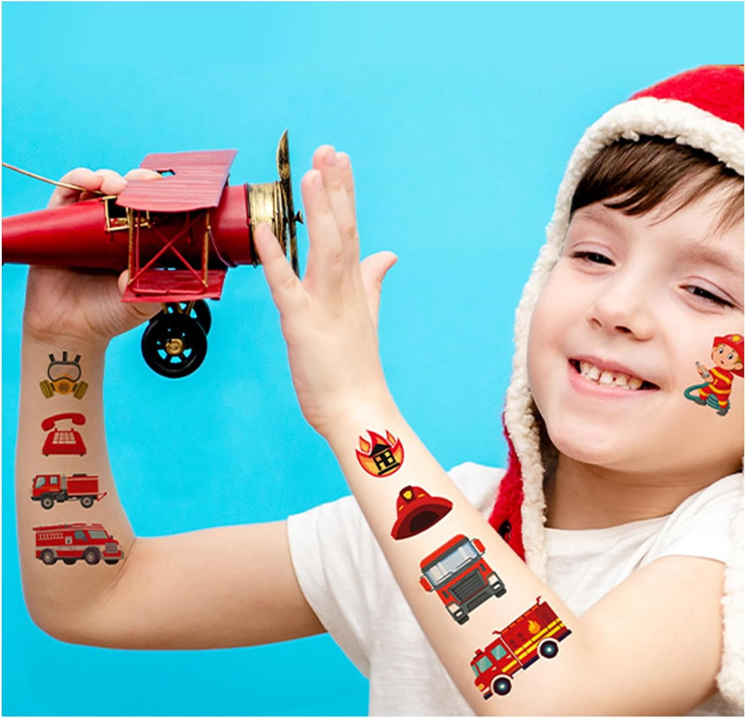 Shalve Cartoon Fire Engine Temporary Tattoos Waterproof Fake Tattoos Stickers Gift Idea Fillers Birthday Party Favour Supplies School Prizes Rewards Holiday D&eacute;cor Classroom Rewards image number 2