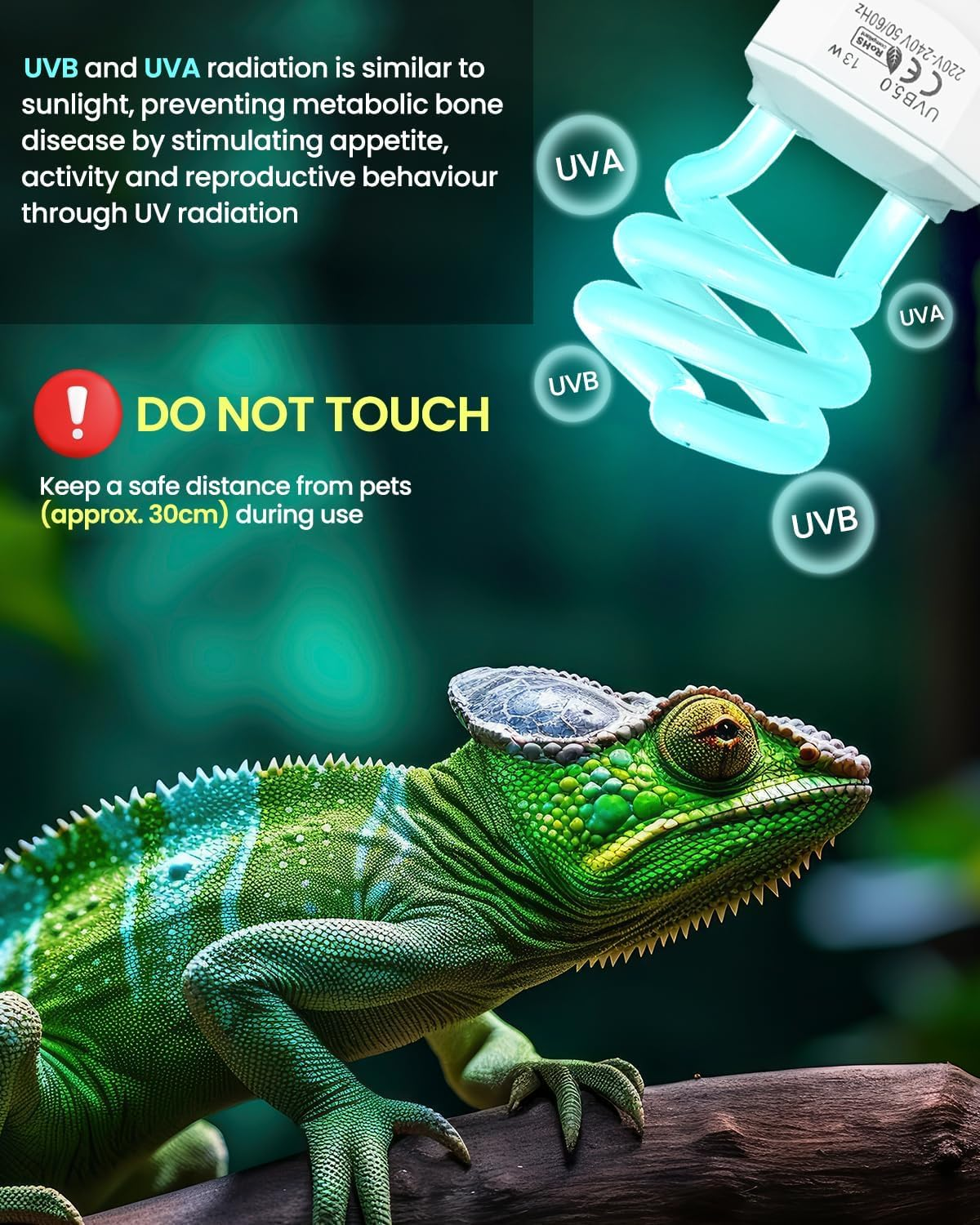 13W E27 UVA UVB Bulb Tortoise AC220-240V Uvb 5.0 Uvb Light Reptile Uvb Fluorescent Light Beam Angle 360&deg; UVA Lamp for Aquarium, Glass Container, Feeder, Turtle, Snake, Lizard, Etc (1Pcs) image number 4