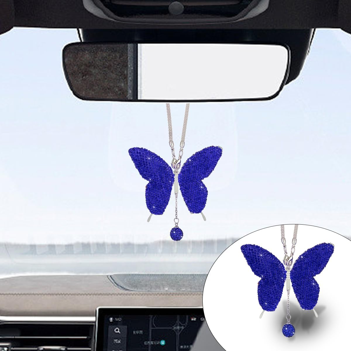 Bling Butterfly Diamond Car Hanging Accessories, Crystal Butterfly Rear View Mirror Luck Car Decoration Accessories for Women, Valentine'S Day Presents Ornament Pendant for All Cars (Lemon Yellow) image number 3