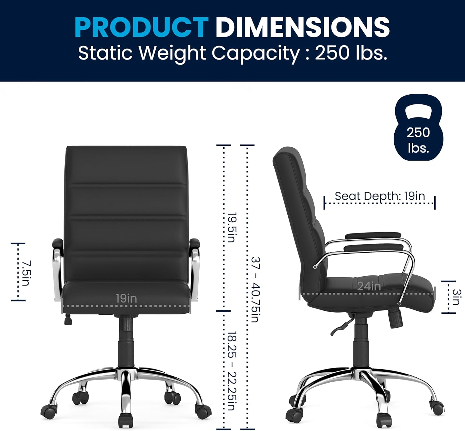 Flash Furniture Mid-Back Black Leathersoft Executive Swivel Office Chair with Chrome Base and Arms image number 3